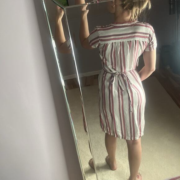 Loft: Pink and White Pencil Striped Midi Dress - Picture 2 of 4